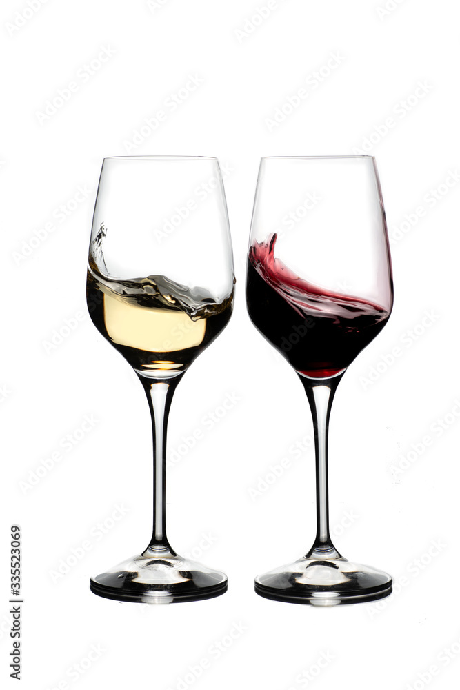 Crystal glass with red and white wine Crystal glass with red and white wine