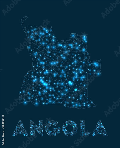 Angola network map. Abstract geometric map of the country. Internet connections and telecommunication design. Beautiful vector illustration.