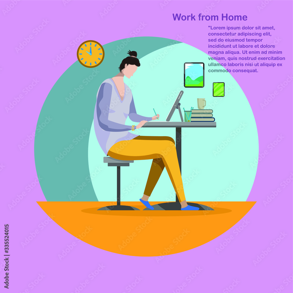 Businesswomen working from home, Flat color illustrator design