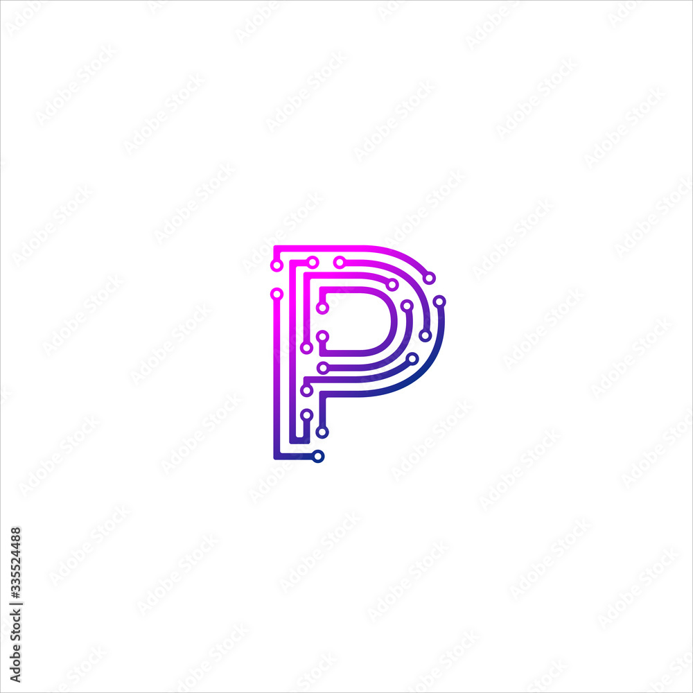 Vector Letter P logo design concept, Technology and digital abstract dot connection cross. vector illustration Vector Letter P logo design concept, Technology and digital abstract dot connection cross. vector illustration