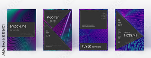 Black brochure design template set. Neon abstract 