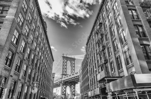 Manhattan Bridge between the buildings in Brooklyn