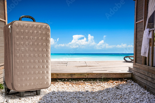 Summer background of free space and glamping time on beach  #335528011