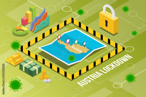 austria country or nation lockdown for stop corona covid-19 spread with isometric modern style
