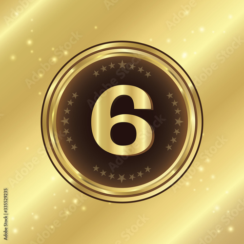 6 Number Circular Vector Gold Web Icon Button 