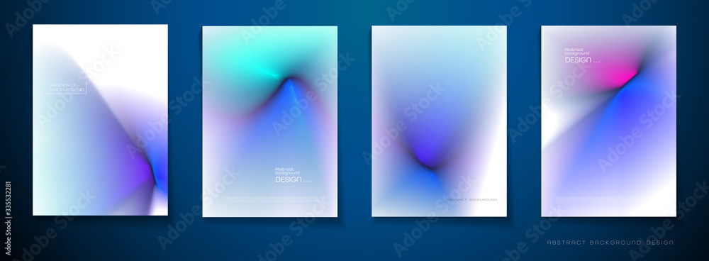 Vector set of illustration abstract wavy, wave, line and blurred gradient mesh in blue color background. Dynamic minimal wave line composition design in A 4 size, layout for flyer, poster, banner