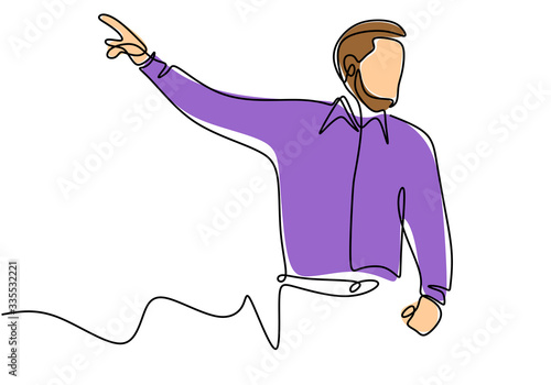 Continuous single drawn one line of person presentation standing to teaching, coaching, and presenting. People writing on the board to explain something. Flat line vector illustration