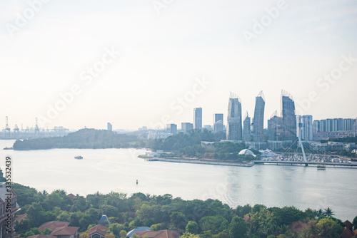 Photography Sentosa Cable car over Singapore's ferry terminal and marina