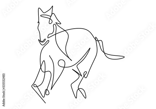 One single line drawing of elegance horse company logo identity. Running horse. Pony horse mammal animal symbol concept. Continuous one line single