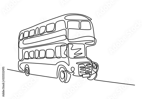One line drawing of bus transportation. Double decker bus. Bus one line drawing. Public transport for transportation of passenger. Minimalism style. Continuous line vector illustration