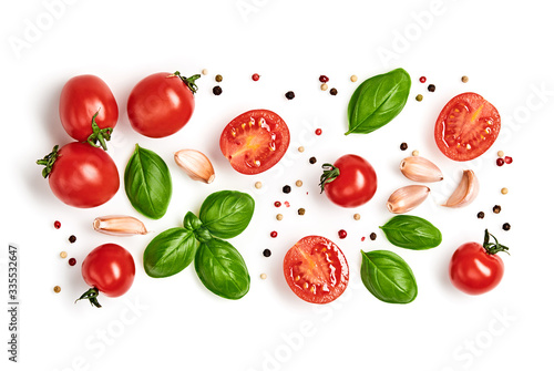 Bilde på lerret Tomato, basil, spices, pepper, garlic