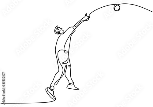 Continuous line drawing of athlete shot disc throwing sports, minimalism concept vector illustration.