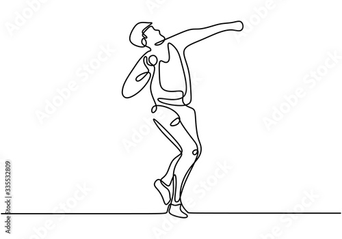 Continuous line drawing of athlete shot disc throwing sports, minimalism concept vector illustration.