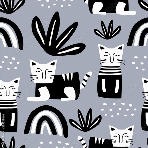 Cute cats seamless pattern....