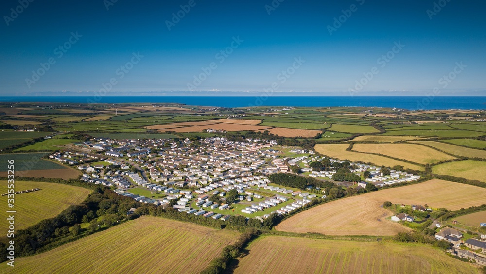 Aeril view of Seven Bays Caravan Park, Newquay, Cornwall, UK