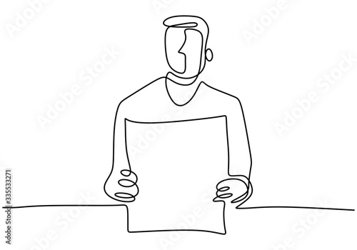 A man holding a blank paper...