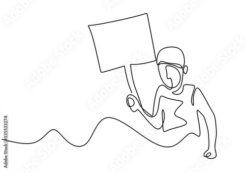 Photos Continuous one line drawing man holding blank signboard