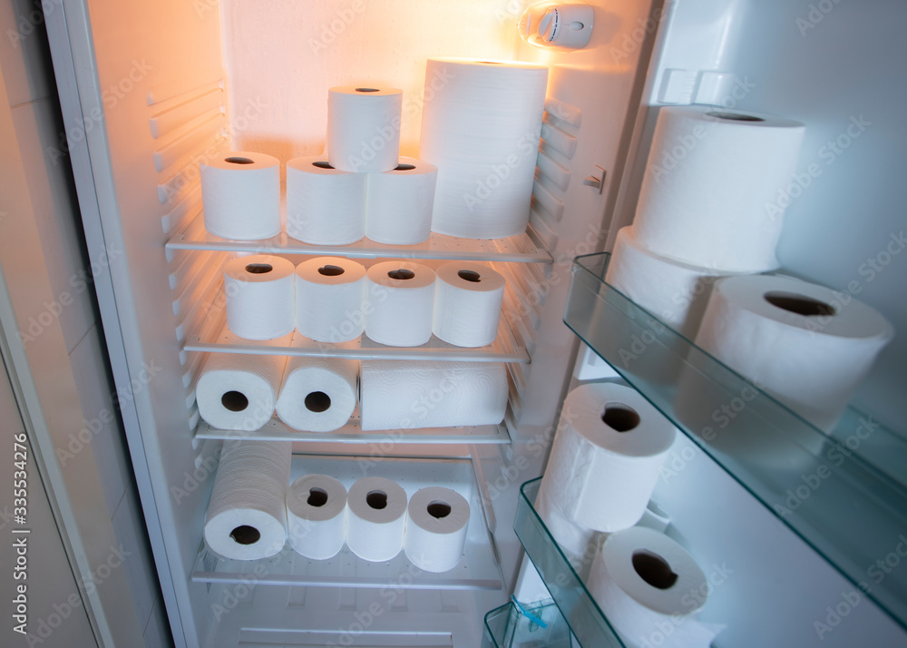 toilet paper in the refrigerator. Panic to buy toilet paper in all