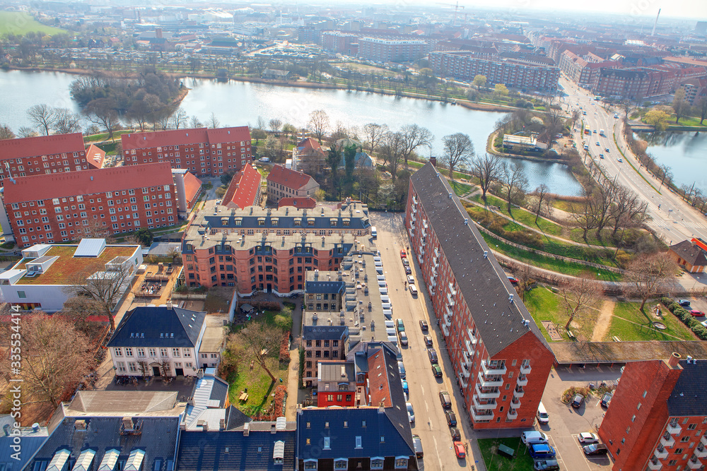 Cityscape and aerial view of Stadsgraven water canal in Copenhagen 