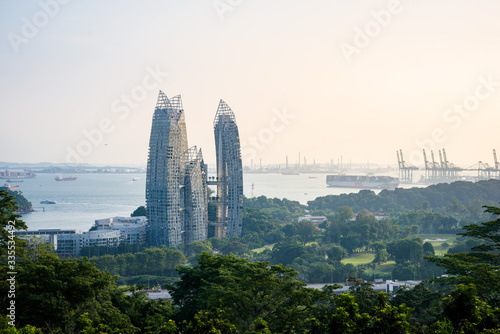 Sentosa Cable car over Singapore's ferry terminal and marina.