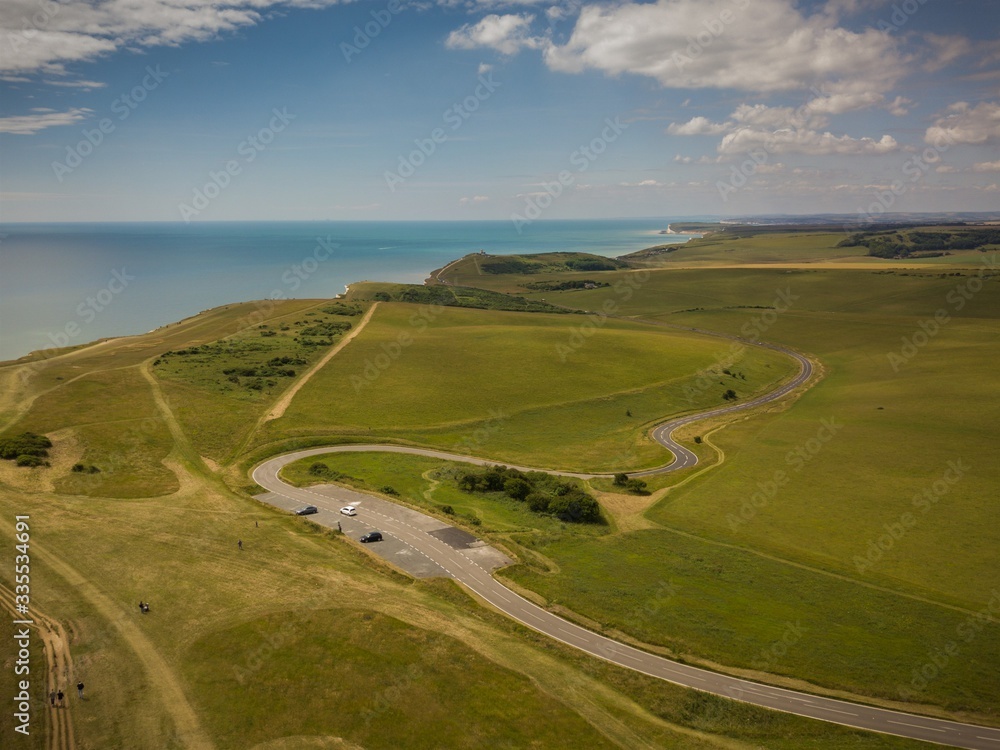 Aerial view of Seven Sisters road, East Sussex, England