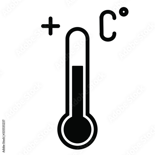 High temperature thermometer icon, plus icon and degrees Celsius vector black