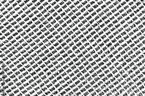 Grunge texture of small cells arranged diagonally. Abstract monochrome background. Vector illustration. Overlay template.