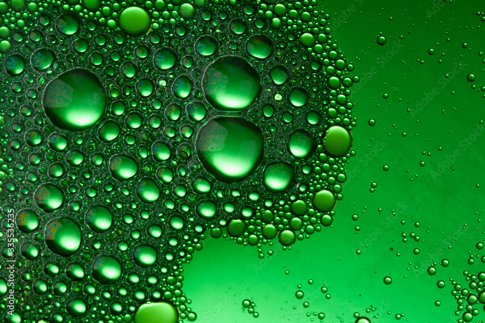 Abstract Green water bubbles background. Soft focus