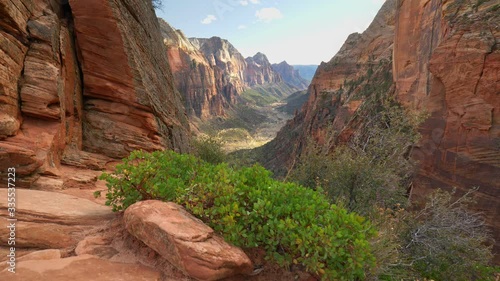 Red rocks in Zion National Park, Utah, USA. Steadicam shot, 4K