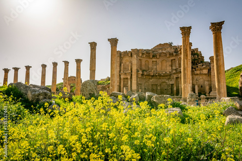 View on the Roman ruins of Nymphaeum at Gerasa, Jerash, Jordan photo