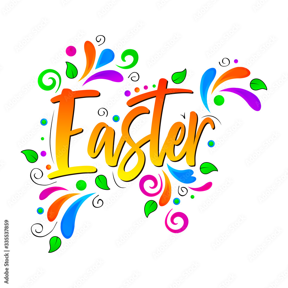 Obraz premium Happy Easter lettering card! Vector isolated illustration with colorful floral elements on white background