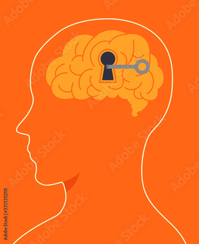 Head Brain Unlock Key Hole Illustration