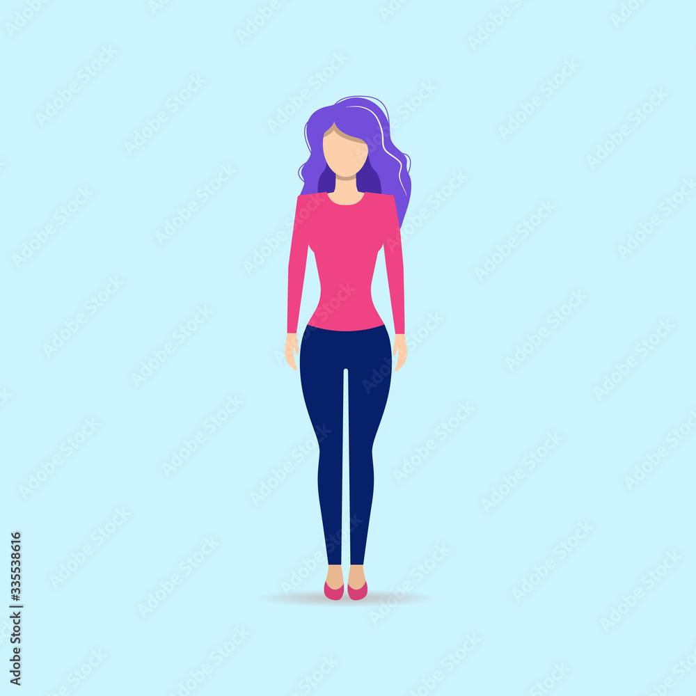 Fototapeta premium beautiful girl in full height in flat style on white background. vector symbol