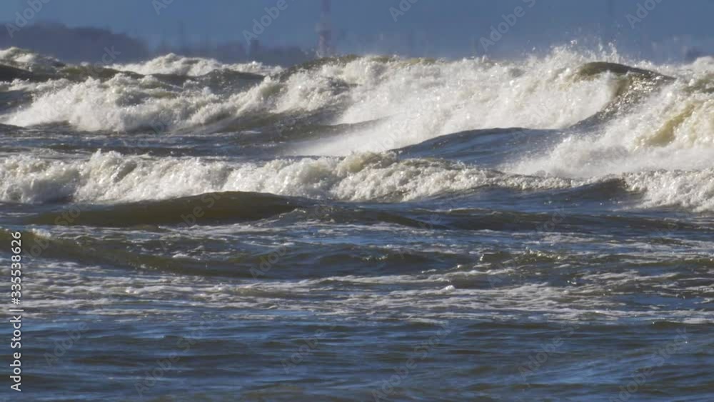 Heavy Waves on Baltic Sea During Stormy Weather Slow Motion, Gdansk Poland Heavy Waves on Baltic Sea During Stormy Weather Slow Motion, Gdansk Poland