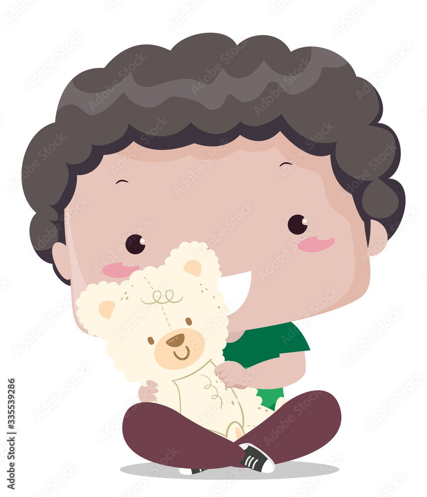 Kid Boy Fluffy Toy Adjective Illustration Kid Boy Fluffy Toy Adjective Illustration