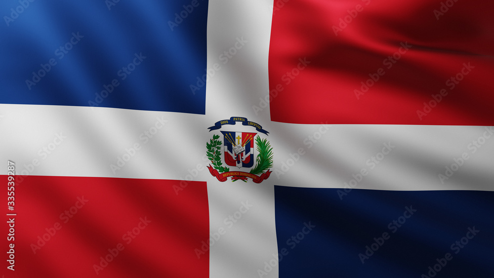 Naklejka premium Large Dominican Republic Flag fullscreen background in the wind