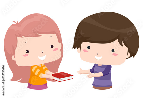 Kids Verb Give Book Illustration