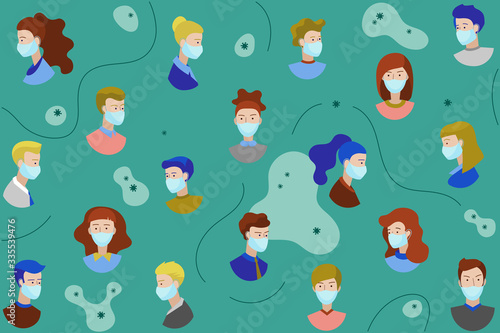 Coronavirus Pandemic. Vector image of people wearing medical masks protecting themselves from the virus. 