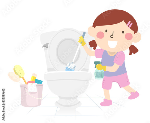 Kid Girl Clean Bathroom Ill...