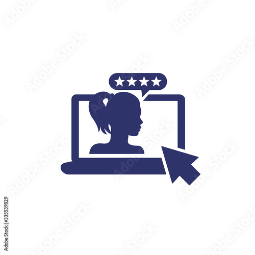 customer satisfaction and feedback, vector icon with girl
