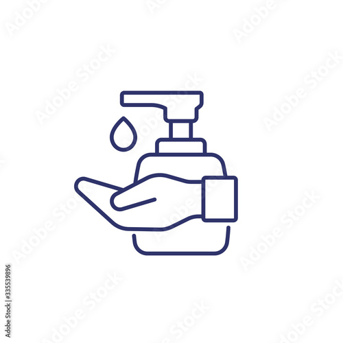 Hand sanitizer, use antiseptic, antibacterial gel line icon