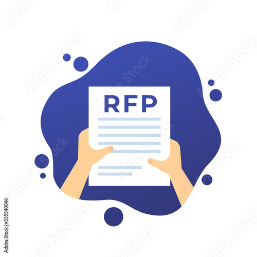 RFP, request for proposal in hands, vector photo