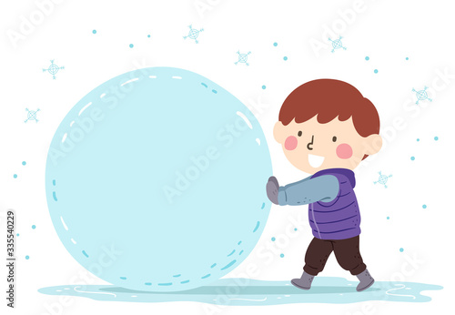 Kid Boy Snow Ball Illustration