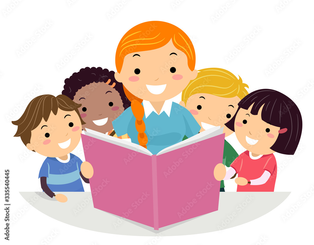 Stickman Teen Girl Kids Read Story Illustration Stickman Teen Girl Kids Read Story Illustration