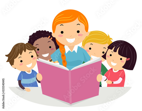 Stickman Teen Girl Kids Read Story Illustration