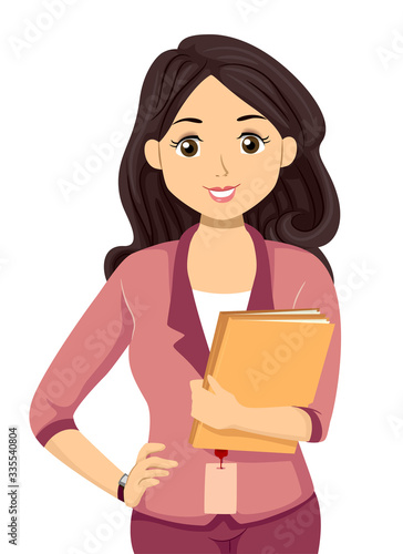 Teen Girl Intern Hold Files Illustration