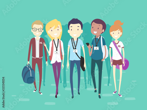 Teens Students Walks To School Illustration