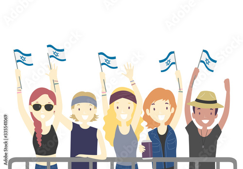Teens Group Festival Flag Israel Illustration
