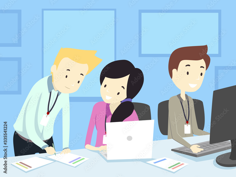 Teens Intern Work Desk Illustration Teens Intern Work Desk Illustration