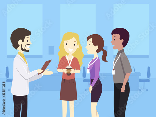 Teens Man Talk Interns Illustration
